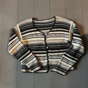 Black and beige 90s cropped knitted cardigan
